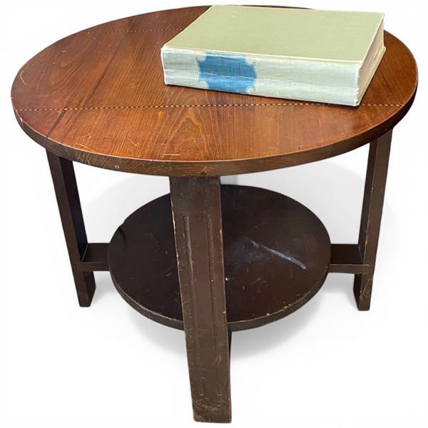 Vintage Round End Table with "The Complete Works of Shakespeare" Small burn on table (18" diameter x