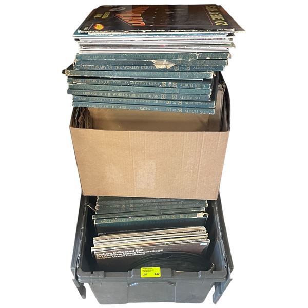 Tote & Box of Vintage Records and Vinyl LP Records