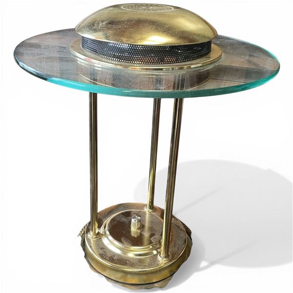 1990s Brass & Glass Halogen Table Lamp (15" Tall X 14" Diameter)