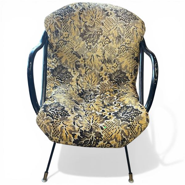 Mid-Century Metal Accent Chair with Gold and Black Upholstery