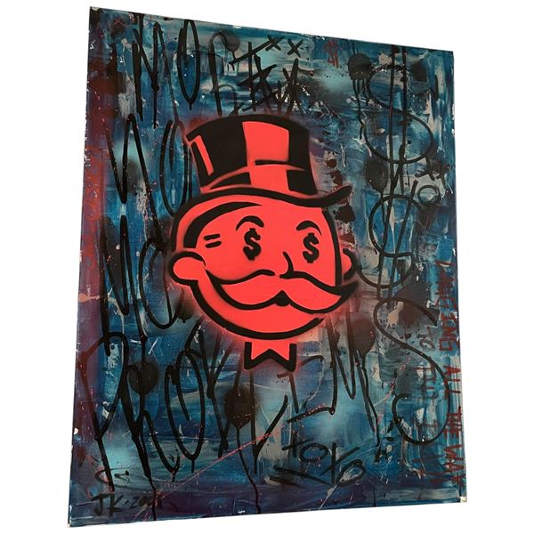 Graffiti Art Monopoly Man Original Art 24x34" Signed JK 2021
