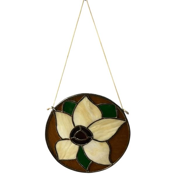 Vintage Stained Glass Flower Window Hanger 7.5" Diameter