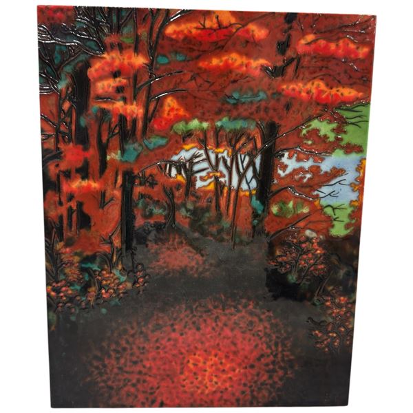 Acrylic with High Gloss Varnish Forest Scene Signed BT 11x14"