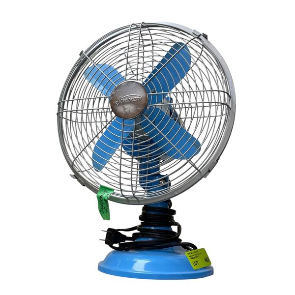 Vintage Blue Sunbeam Oscillating Table Fan 15" Tall