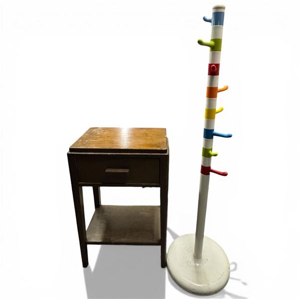 Vintage Side Table 18.5x12.5x28.5" and Childrens Coat Stand 50" Tall