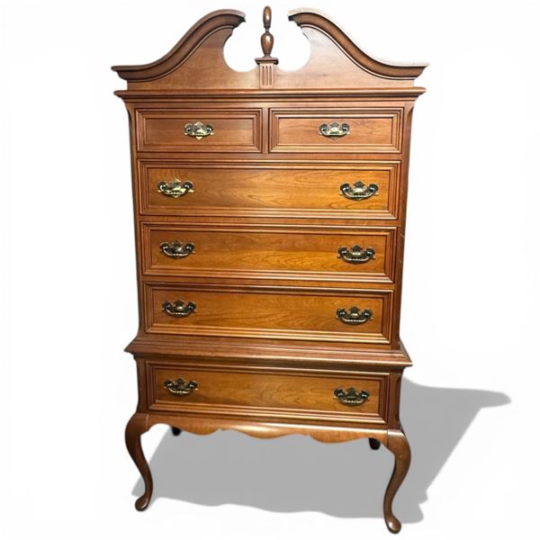Gibbard Solid Cherry Highboy Chest of Drawers with a Bonnet Top & Queen Anne Style Legs 39.5x19x72"