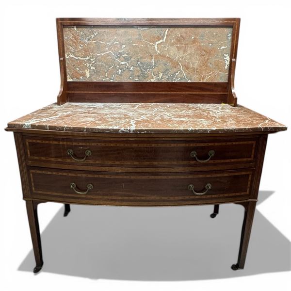 Antique Wooden Washstand Featuring a Marble Top and Backsplash 42.5x20.5x47"