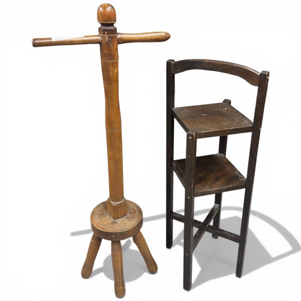 Small Butler's Table and Antique Wood Agitator 36.5" Tall