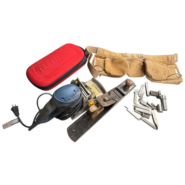 Tool Lot" Hand Tools, Sander, Tool Belt, Bits and Craftsman Laser Level