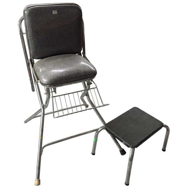 Vintage Cosco Kitchen Step Stool Chair Glitter Vinyl and Stool