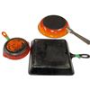 Image 2 : Square Cast Iron #8 SQ SK Cast Iron Pan and 2 Orange Enameled Pans