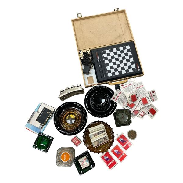 Collection of Assorted Ashtrays and Assorted Collectables Including Chessboard