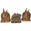Image 1 : Pair of Cast Metal Book Ends and One Bronze Horse Themed Book End