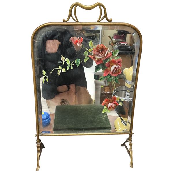Vintage Mirrored Brass Fireplace Screen