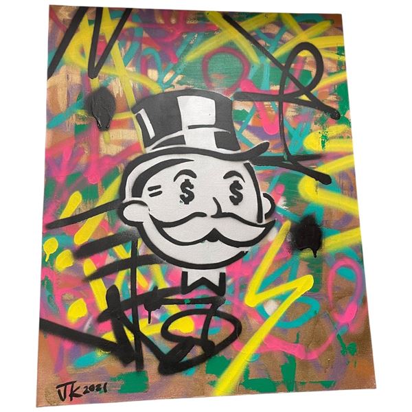 Graffiti Art Monopoly Man Original Art 24x34" Signed JK 2021