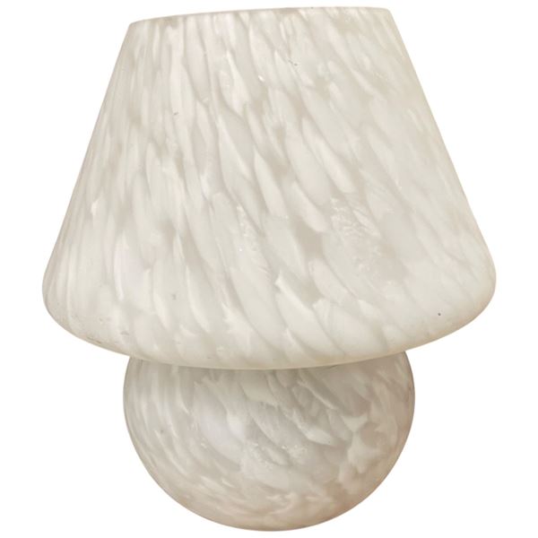 Murano Style White Glass Mushroom Table Lamp 8.5" Tall