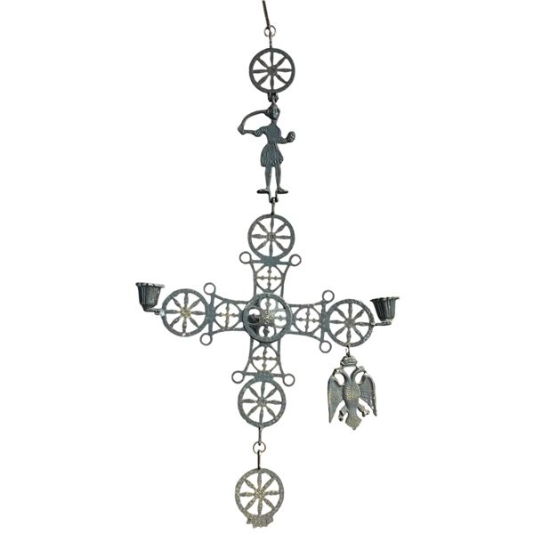 Vintage Brass Byzantine Cross Candle Holder 28" Long
