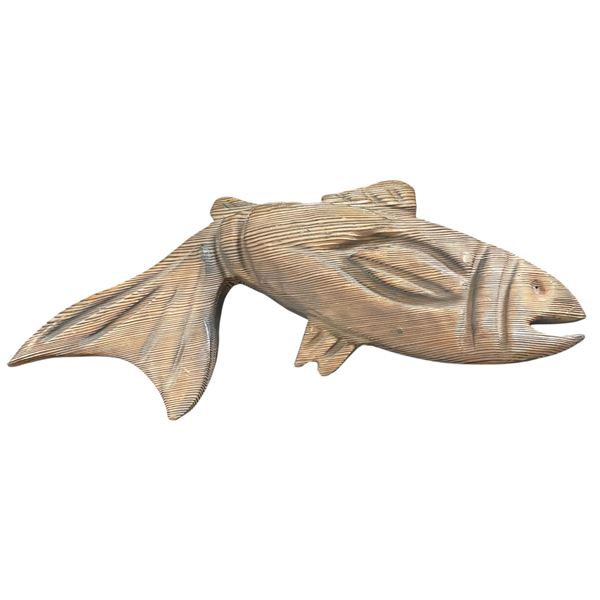 Handcrafted Cedar Wooden Salmon Fish Wall Hanging Art Signed "Q" 28" Long