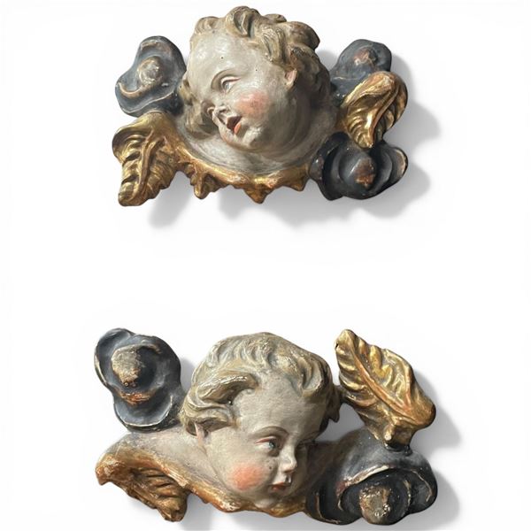 Two Vintage Chalkware Wall Hanging Cherubs 8" Across