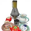 Image 1 : Assorted Decorative Collectables: Decanter, Tomato Themed Cream & Sugar and More