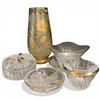 Image 1 : Collection of 6 Gilded Gold Trimmed Glass Ware: Vases, Dishes, Catchall's and More