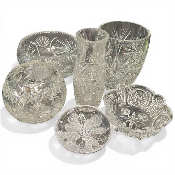 Collection of Assorted Crystal and Cut Glass 6 Pieces
