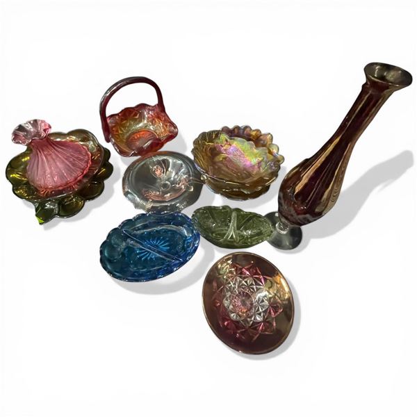 Medley of Assorted Vintage Glass Pieces: Carnival Glass, Depression Glass and More 12 Pieces