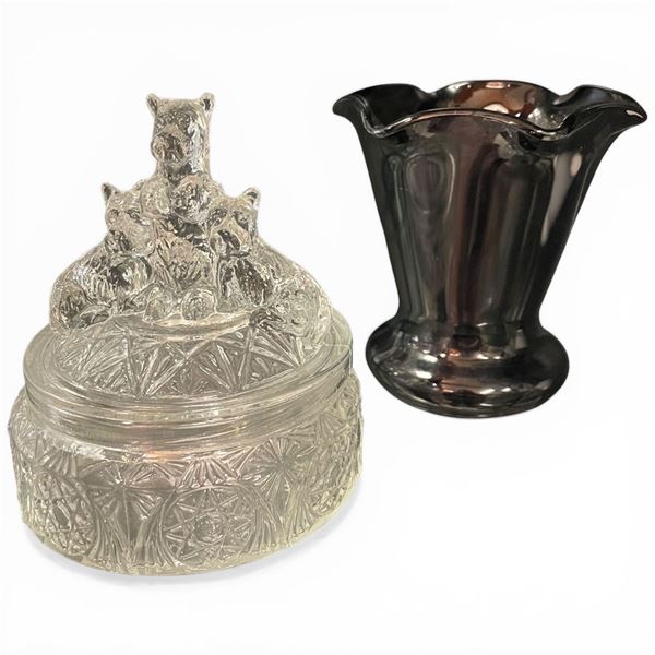 Vintage L. E. Smith Vase 4.5" Tall and 1930's Scottie Dogs Deco Powder Jar