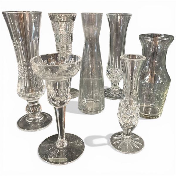 Assorted Glass and Crystal Vases Tallest is 8.25" Tall