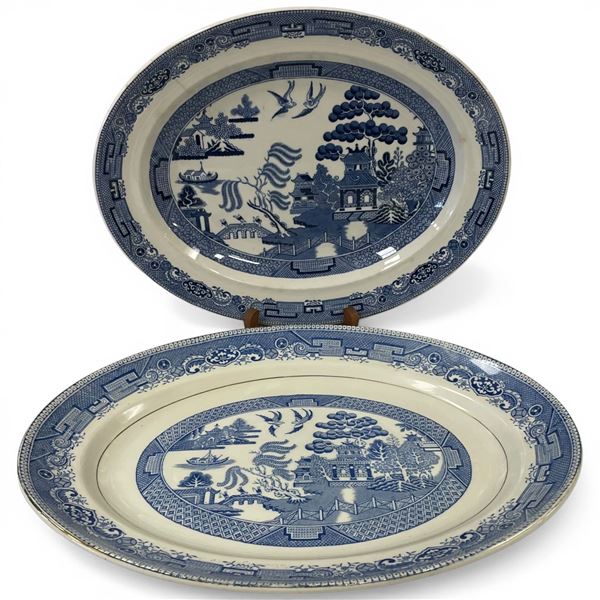 Blue Willow Pattern Myott & Sons Platter 15x11.5" & Willow Wedgwood Platter 10x13"