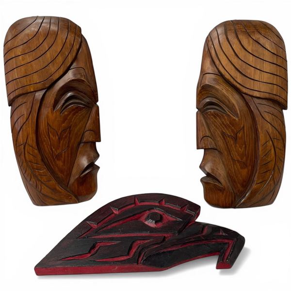 3 British Columbia First Nations Carvings: Two Are Signed "PA" & the Eagle is Signed Jim Jules 2018