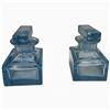 Image 2 : Pair of Art Deco Bohemian Lead Crystal Perfume Bottles W Stoppers in Aquamarine Blue Colour 4" Tall