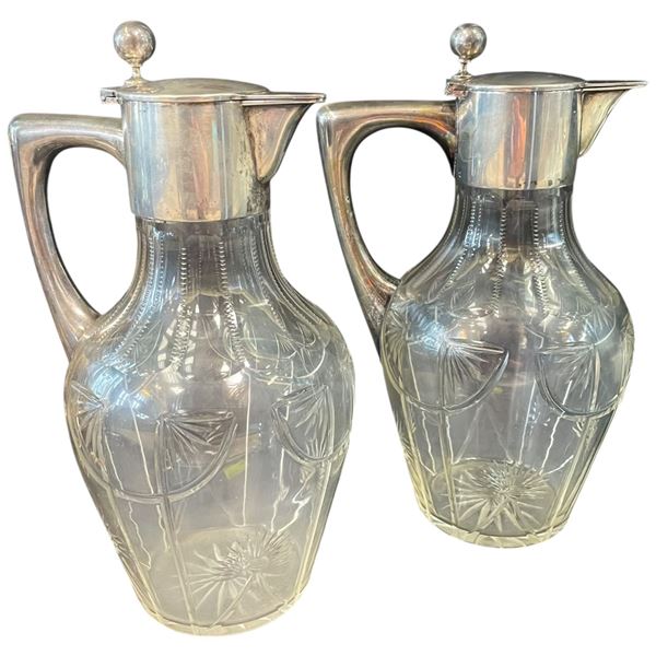Pair of Vintage Jugendstil-Style Claret Jugs with .800 Hallmark Stamped