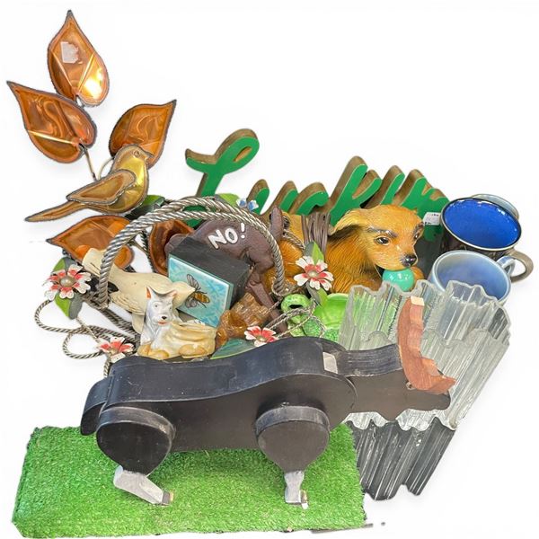 Collection of Various Decorative Collectables: Dogs, Moose, Mugs, Porcelain and More