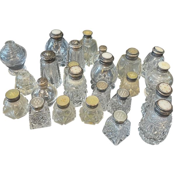 Collection of Salt and Pepper Shakers with Mostly Sterling Silver Tops