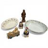 Image 1 : Assorted Decorative Collectables: Hawaiian Girl, S&P Penguins, Pigs in a Cart and Porcelain Bowls