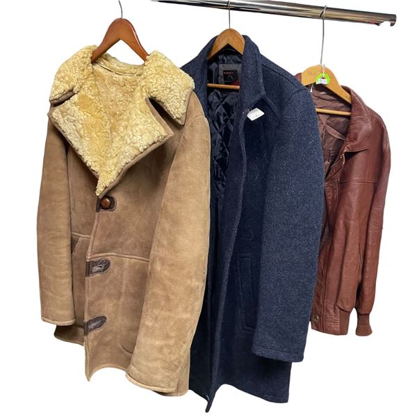 3 Men's Jackets * 1 Wool,  1 Lambskin, & 1 Leather Bomber Jacket * Preowned