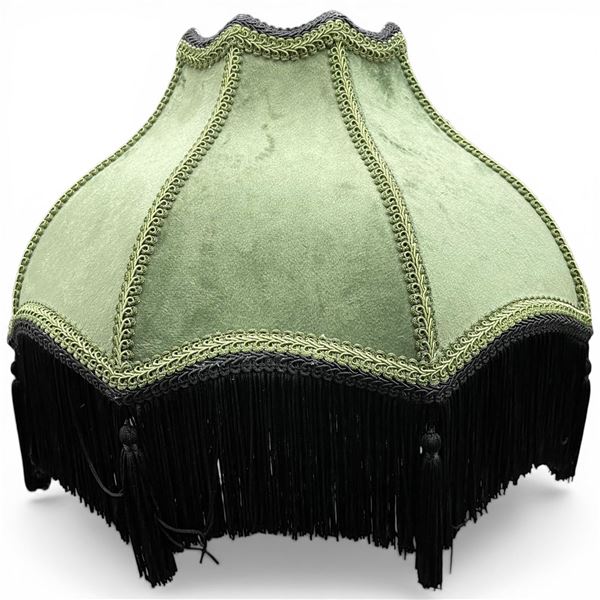 Green Velvet Lamp Shade with Fringe * 18" Diameter X 8" Deep