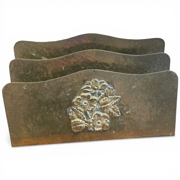 Gustav Stickley Hammered Brass Arts & Crafts Letter Holder * Stamped with his insignia on the back