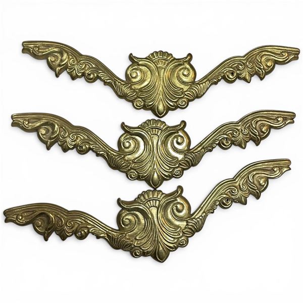 3 Brass Furniture Appliques * Approximately 18" Long