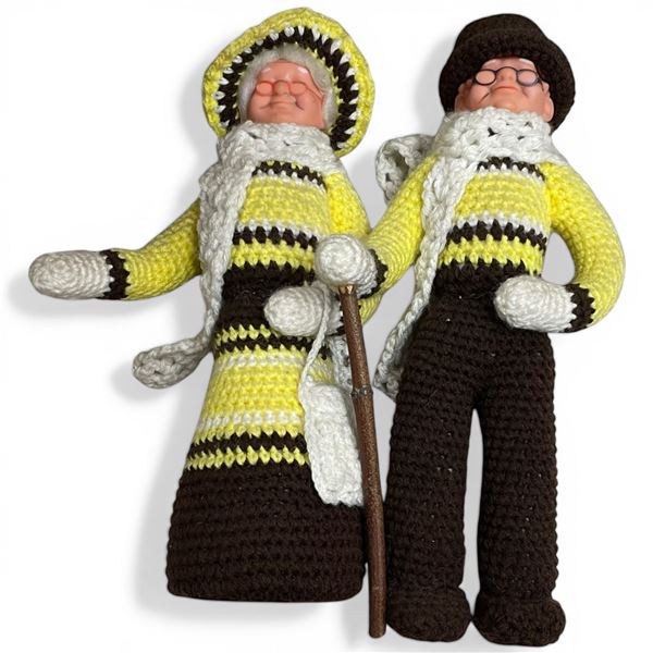 Pair of Mom & Pop Dolls with Crocheted Clothing