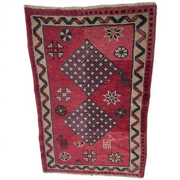 Genuine Hand Knotted Persian Wool Carpet from Iran *  Shiraz  (4' x 2'8" / 120cm x 80cm)