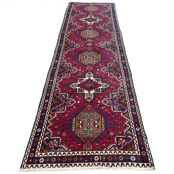 Genuine Hand Knotted Persian Wool Carpet from Iran *    (11'2" x 3'1" / 347cm x 93cm )