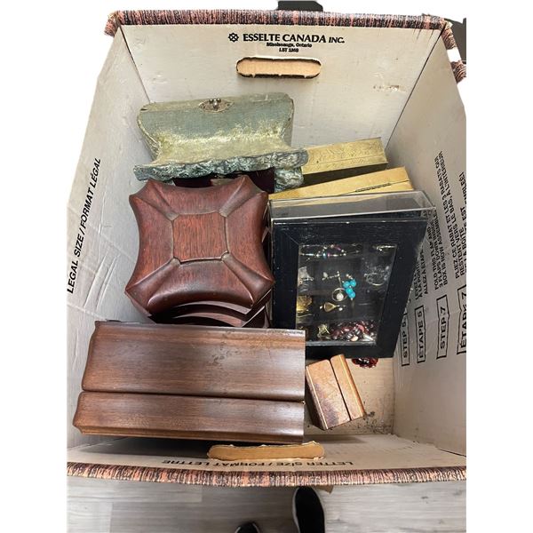 Box Lot of Wood & Brass Jewelry Boxes