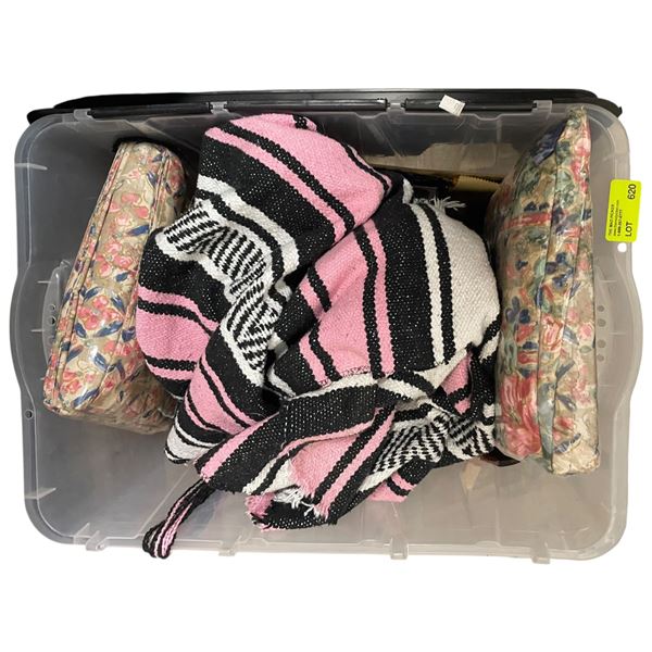 Box Lot of Bed Sheets, Blanket, Cutlery, Decorative Items and More