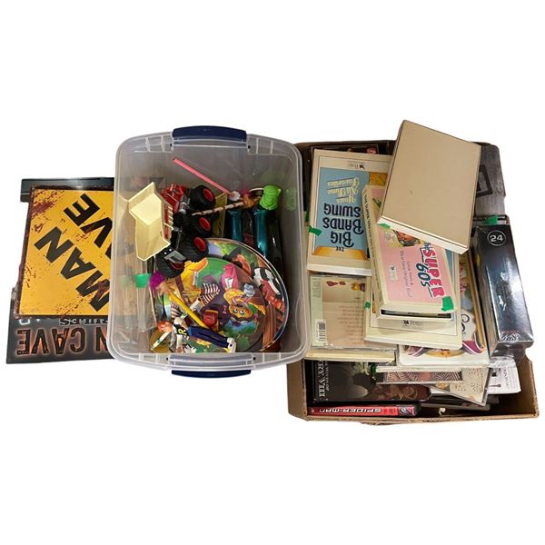 Assorted Collection of Various Cartoon Character Items and Box of DVD/VHS/CD's and More