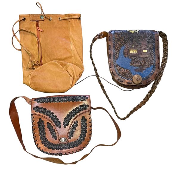 2 Tooled Leather Purses and a Uniko Bucket Purse