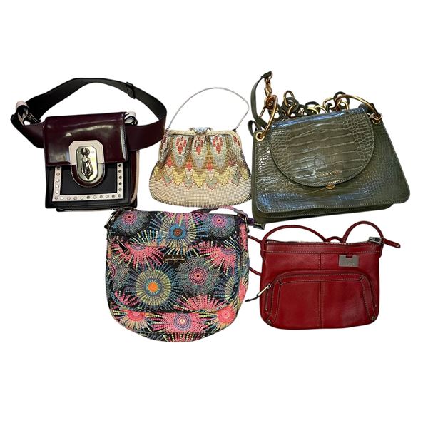 5 Purses * Metallic Beaded Evening Bag, Charles & Keith Green Bag, Red Leather Tiganello and more