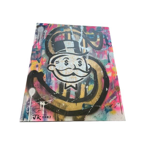 2021 Signed J. K. Graffiti Style Painting on Canvas of "Mr. Monopoly" (24" x 30" stretched canvas)