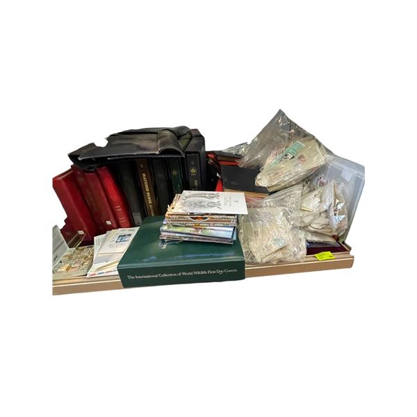 Large Shelf Lot of Collectible Stamps and Stamp Binders